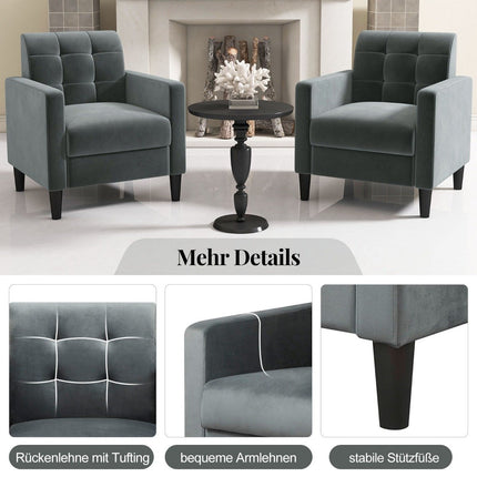Relaxation armchair modern TV armchair made of velvet in mid-century style upholstered armchair with tufted backrest gray