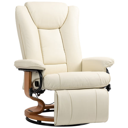 Swivel armchair with footrest, synthetic leather, cream white