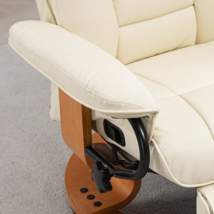 Swivel armchair with footrest, synthetic leather, cream white