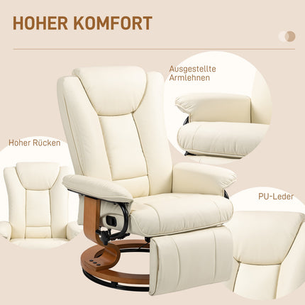 Swivel armchair with footrest, synthetic leather, cream white