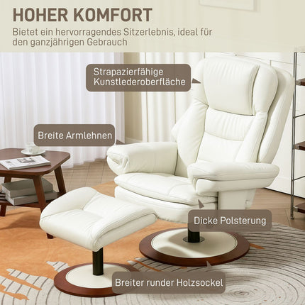 Reclining TV armchair and stool in artificial leather, capacity 150 kg
