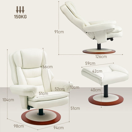 Reclining TV armchair and stool in artificial leather, capacity 150 kg