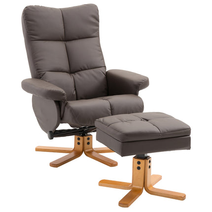 Armchair with ottoman, storage and swivel, brown PU