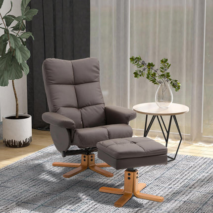 Armchair with ottoman, storage and swivel, brown PU