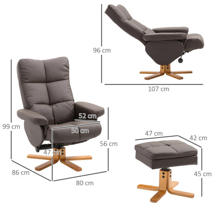 Armchair with ottoman, storage and swivel, brown PU