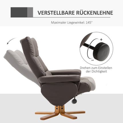 Armchair with ottoman, storage and swivel, brown PU