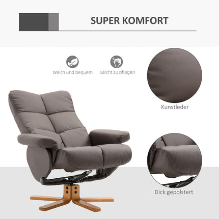 Armchair with ottoman, storage and swivel, brown PU