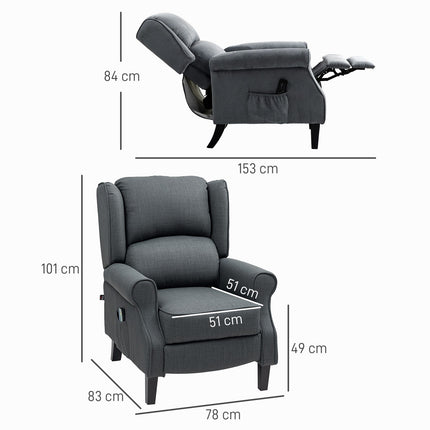 Reclining massage chair with heating, remote control, dark grey