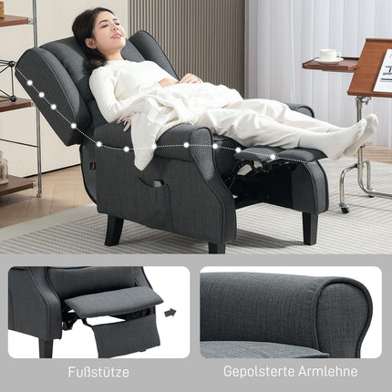Reclining massage chair with heating, remote control, dark grey