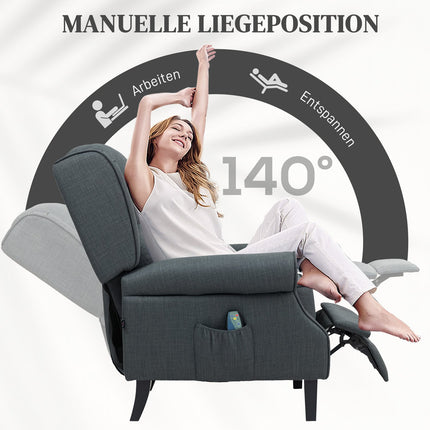 Reclining massage chair with heating, remote control, dark grey
