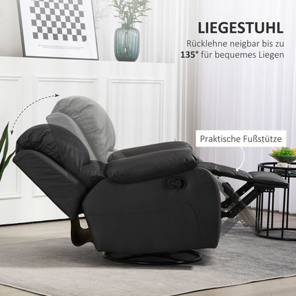 Reclining swivel TV chair with footrest, black
