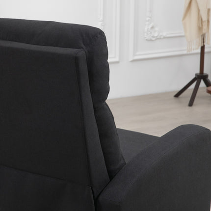 Lounger with footrest, linen upholstery, black