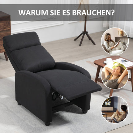 Lounger with footrest, linen upholstery, black