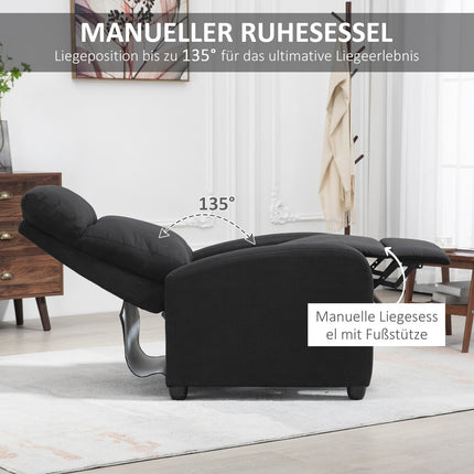 Lounger with footrest, linen upholstery, black