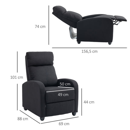 Lounger with footrest, linen upholstery, black