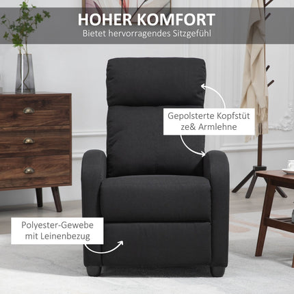 Lounger with footrest, linen upholstery, black