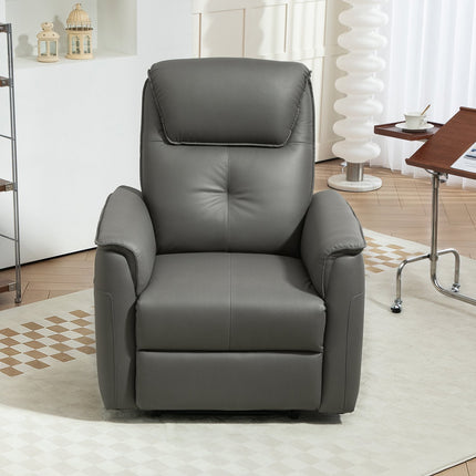 Reclining TV chair with footrest and side pocket, light grey