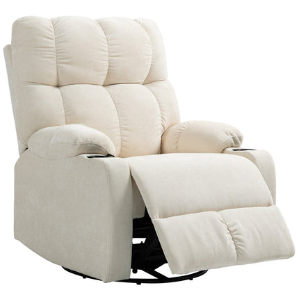 Reclining rocking TV chair with footrest and cup holder, beige