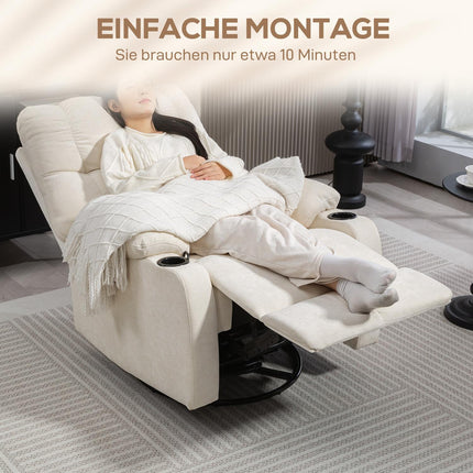 Reclining rocking TV chair with footrest and cup holder, beige