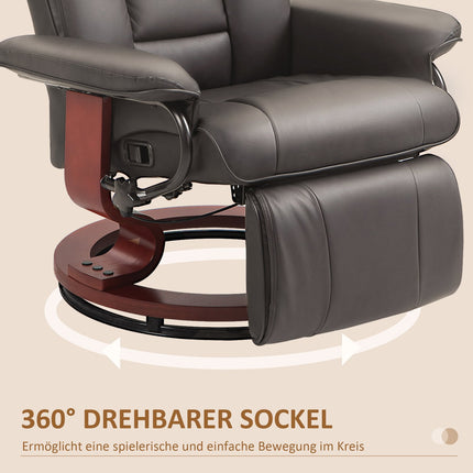 Reclining TV chair in artificial leather, Rotating, Brown, 150 kg Capacity