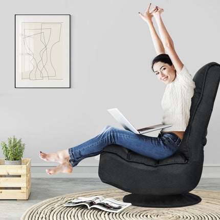 Relaxation chair, adjustable, folding chair, rotatable floor chair, sofa chair, floor cushion, black