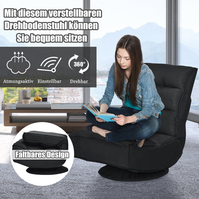 Krzesło relaksacyjne, regulowane, krzesło składane, obrotowe krzesło podłogowe, sofa rozkładana, poduszka podłogowa, czarna