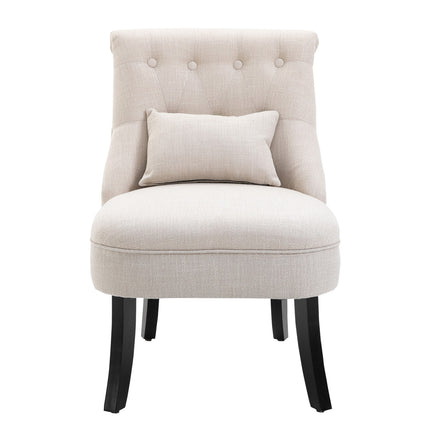 Creamy white linen look Lounge chair, wooden legs
