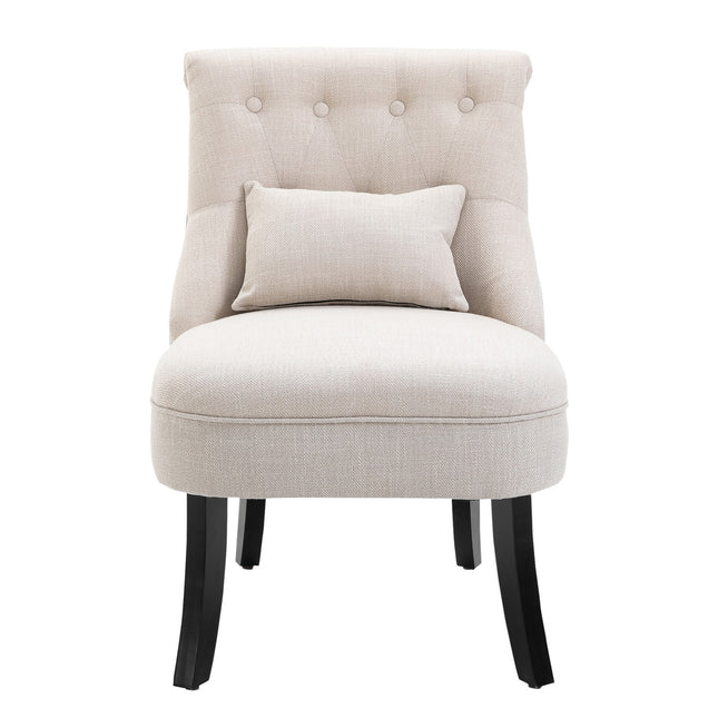 Creamy white linen look Lounge chair, wooden legs
