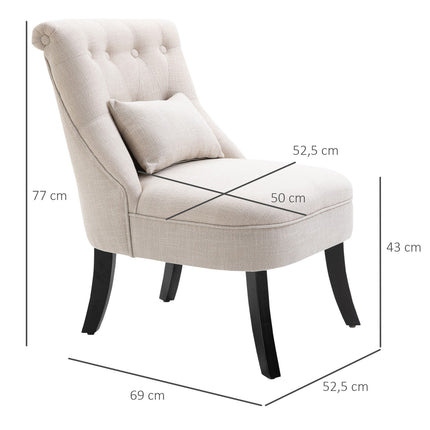 Creamy white linen look Lounge chair, wooden legs