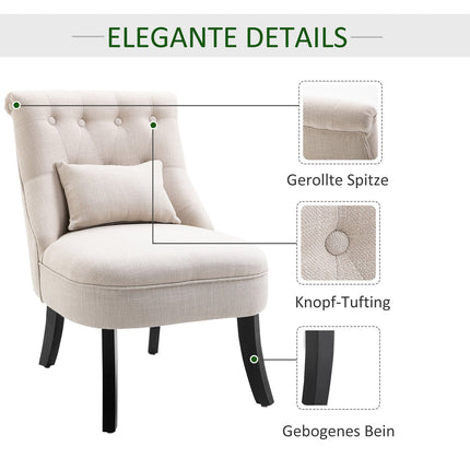 Creamy white linen look Lounge chair, wooden legs