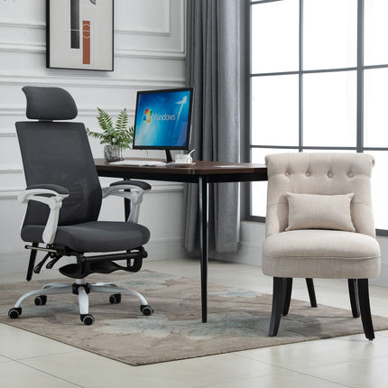 Creamy white linen look Lounge chair, wooden legs