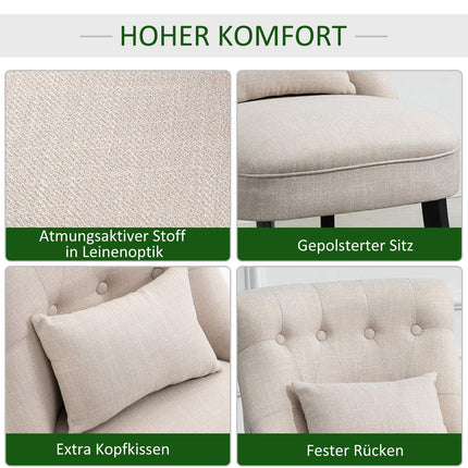 Creamy white linen look Lounge chair, wooden legs