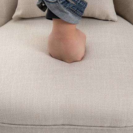 Creamy white linen look Lounge chair, wooden legs