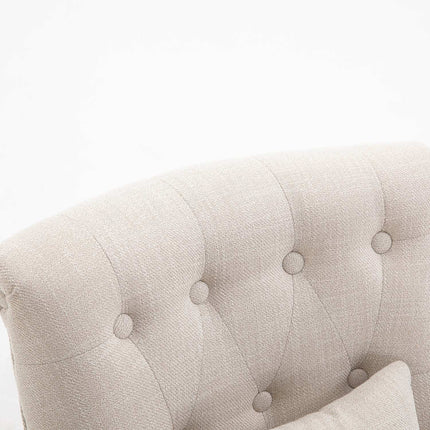 Creamy white linen look Lounge chair, wooden legs