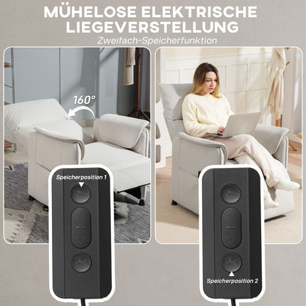 Electric recliner with silent memory function, Cream Velvet