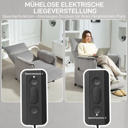 Electric recliner, quiet, memory function, gray velvet