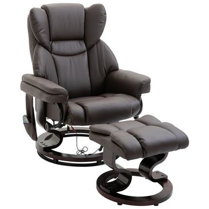 Massage armchair with footstool, artificial leather, brown