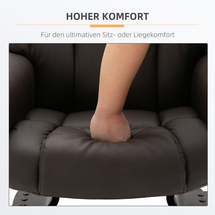 Massage armchair with footstool, artificial leather, brown