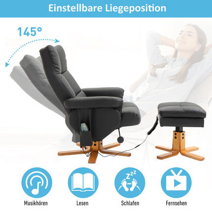Massage chair Armchair with footstool, 145° tilt, black