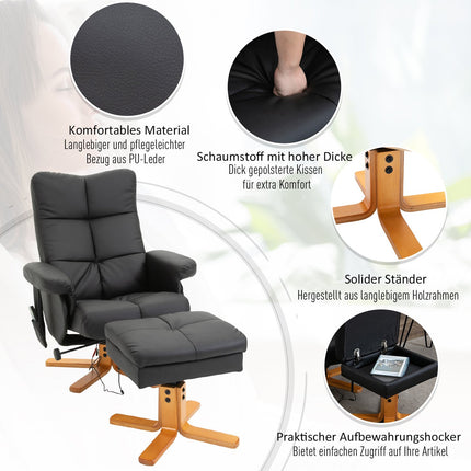 Massage chair Armchair with footstool, 145° tilt, black
