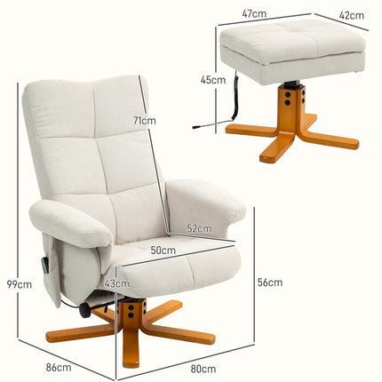 Cream white recliner with ottoman, swivel and storage