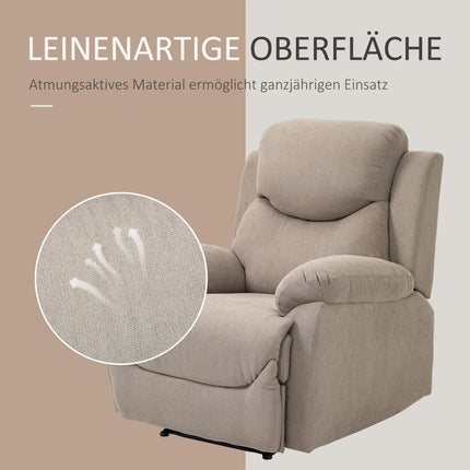 Beige lounge chair with 150° tilt, linen look
