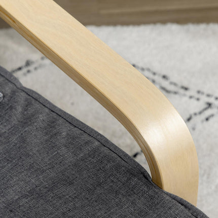 Adjustable recliner, birch wood, gray linen look