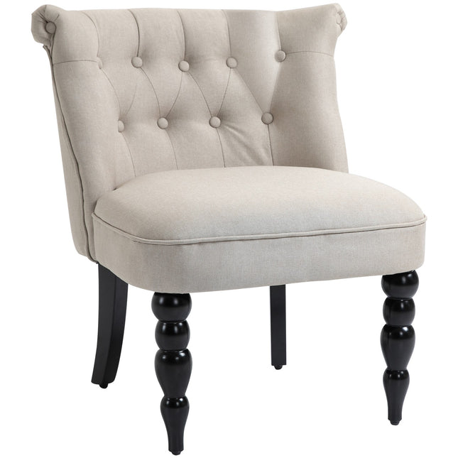 Vintage upholstered lounge chair, wooden frame, linen cover