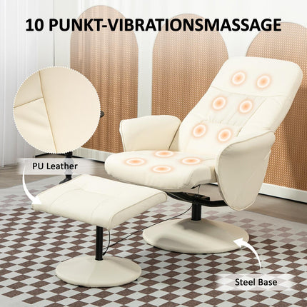 Electric recliner massage chair with footstool, cream white