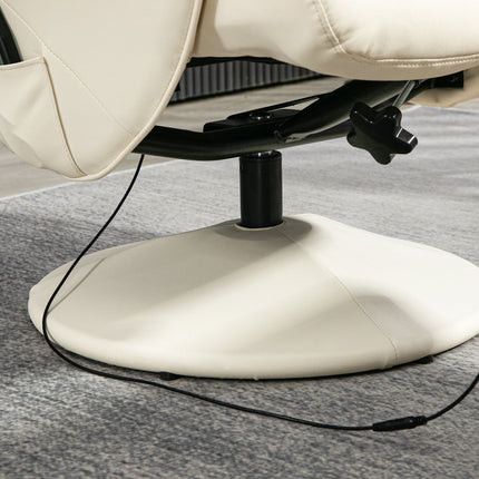 Electric recliner massage chair with footstool, cream white