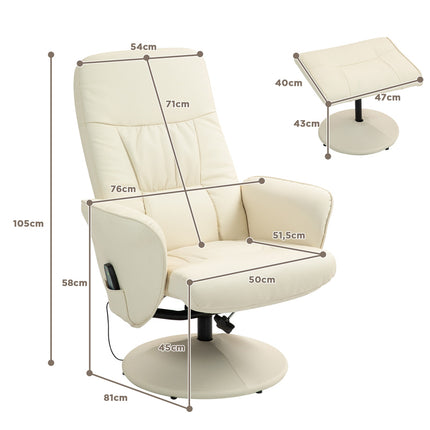 Electric recliner massage chair with footstool, cream white