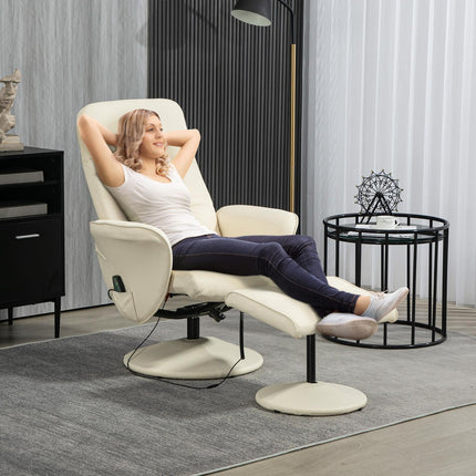 Electric recliner massage chair with footstool, cream white