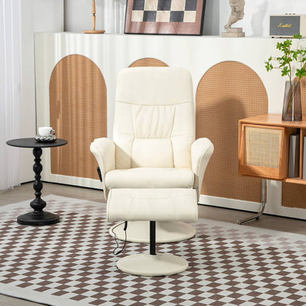 Electric recliner massage chair with footstool, cream white
