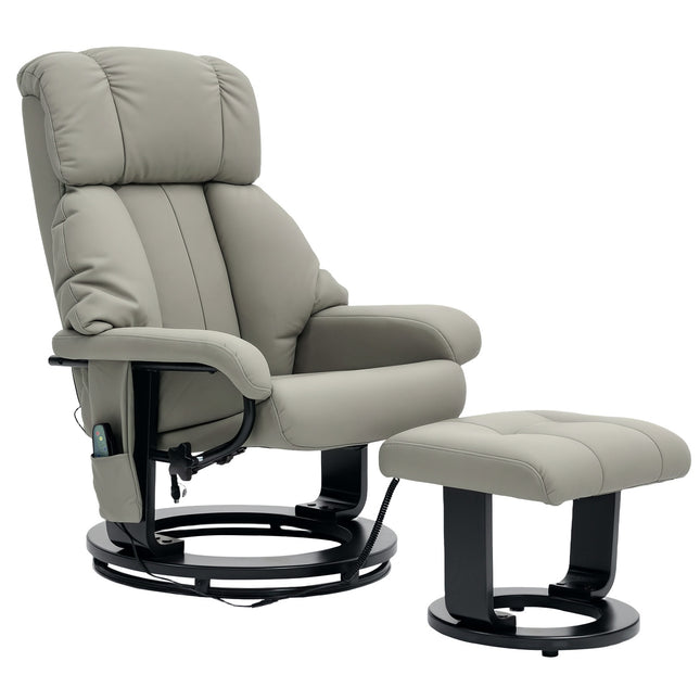 Ontspanningsstoel met voetenbank, massagestoel met ligfunctie, elektrische relaxfauteuil met afstandsbediening, tv-stoel met zijvak, kunstleer, grijs